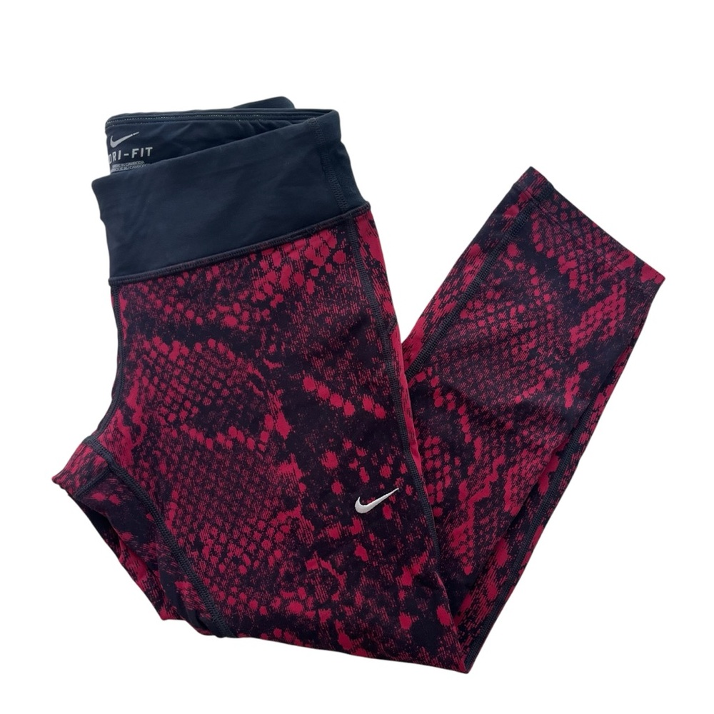 Nike Dri-FIT Women’s Sm Red Black Snakeskin Print Epic Lux Crop Running Leggings